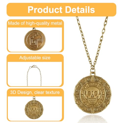 2 PCS Pirate Skull Coin Necklace, Medallion Coin Skull Necklace for Pirate Party Cosplay, Pirates of Halloween Costume Accessories for Women & Men