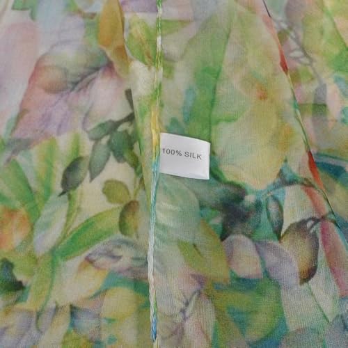 100% Mulberry Silk Women's Neck Silk Scarf-Lightweight Shawl,FLoral Print Beach Silk Wrap-Scarves for Photography - color: Lake Green