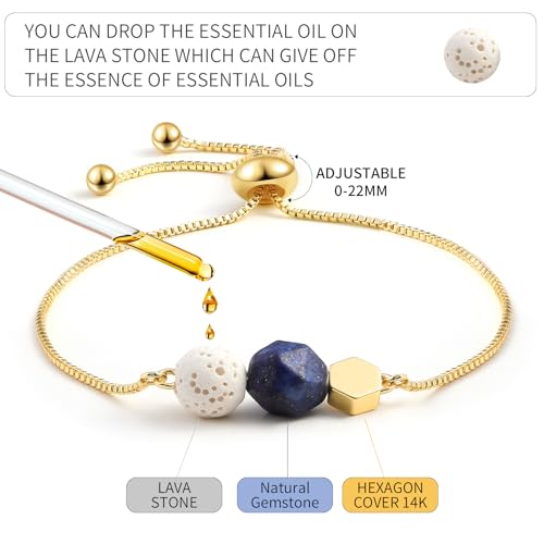 Jardme Essential Oil Diffuser Bracelets, 14K Gold Link Bracelets for Women, Birthday Gifts for Women Mom - color: Lapis Lazuli Stone