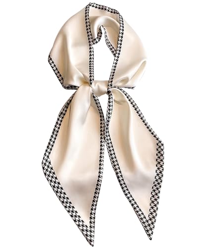 Head Scarf Purse Handle Neck Satin Hair Scarfs For Bag Lightweight Silky Long Thin Women's Fashion Scarves 59 * 5.9” - color: H24-the Black Diamond-shaped Area(59*5.9inch)