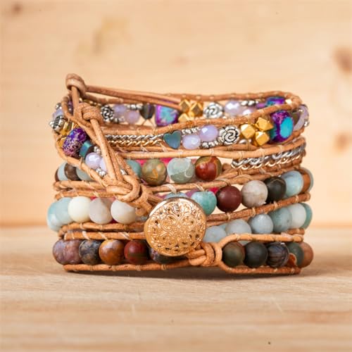 YGLINE Natural Stone Beaded Healing Wax String 5 Wraps Bracelets - color: agate 2