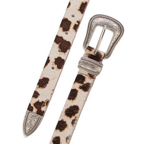 Lucky Brand Women's Western Leather Belt | Classic | Fashion | Vintage | Buffalo Leather | Western-Inspired - color: Haircalf Western - Spotted Cow, size: Small