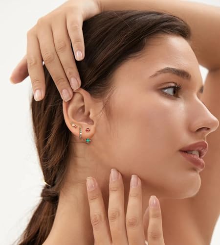 6 Pairs 14K Gold Plated Stud Earrings for Women, Hypoallergenic Cartilage Earrings for Multiple Piercing, Dainty Small Stackable Earrings Set for Jewelry Gift - color: Gold-3 Pairs Chrismas
