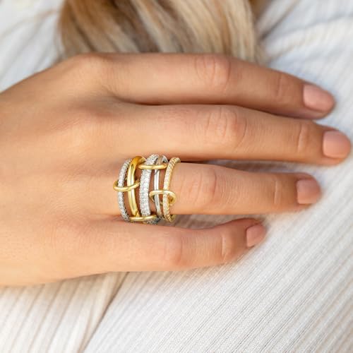 Gold Stackable Rings for Women Non Tarnish, 18k Gold Plated Cubic Zirconia Rings, Exquisite Silver Gold Multi Ring Mixed Metals Stack Jewelry Set Size 6-10 - color: 4PCS, size: 7