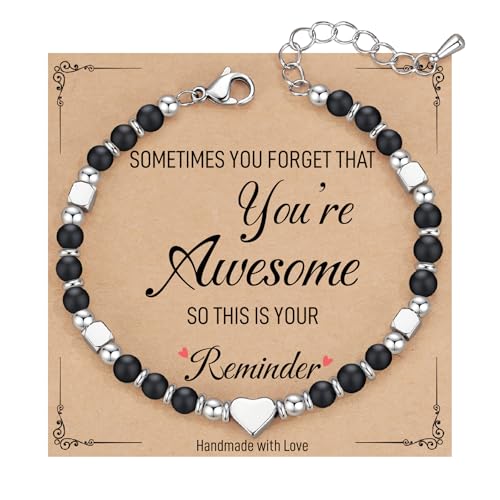 TONY & SANDY Tiny Beaded Bracelets for Women, Sometimes You Forget You're Awesome Gift, Unique Gifts for Women, Mom, Daughter, Wife, Coworker, Best Friend, Bestie, Granddaughter - style: Black Onyx