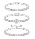 YADOCA Tennis Bracelets For Women - Silver Plated Bracelet Stack Cubic Zirconia CZ Diamond Adjustable Stackable Bracelets Set For Prom Wedding Jewelry Gift 3Pcs - style: D:Round CZ-2