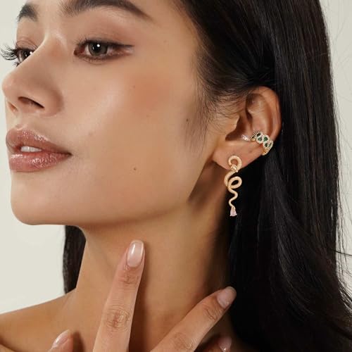 MTMY Gold Ear Cuff Earring for Women 14K Gold Plated Cubic Zirconia Non-Pierced Clip on Cartilage Chunky Ear Cuffs Hypoallergenic Jewelry - style: green cz