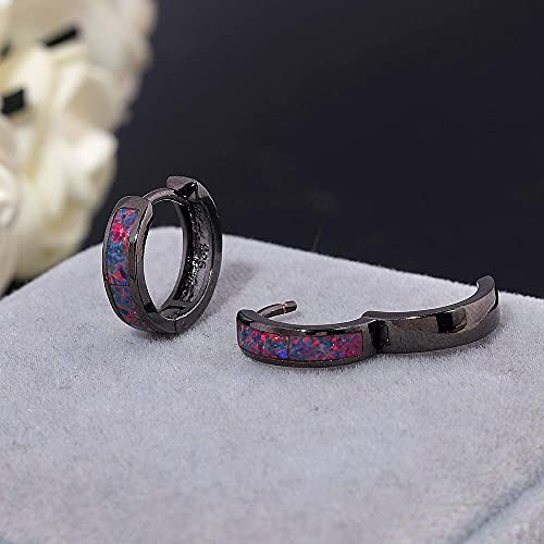 CiNily Huggie Earrings Opal Hinged Hoop Earrings Gold Plated Hypoallergenic Small Hoop Earrings for Women Teen Girls Men Sensitive Ears - color: Black Purple