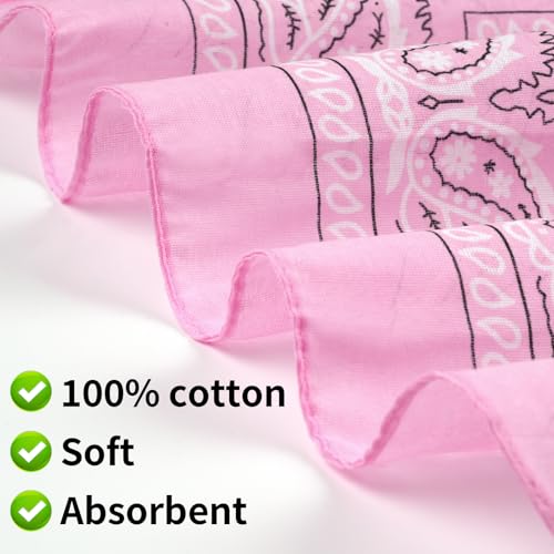 6 Pack Pure Cotton Bandana, Multi-Purpose Square Handkerchief, Face Mask headband for Men and Women - color: Pink