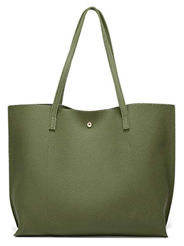 Dreubea Women's Soft Faux Leather Tote Shoulder Bag from, Big Capacity Tassel Handbag - color: Army Green