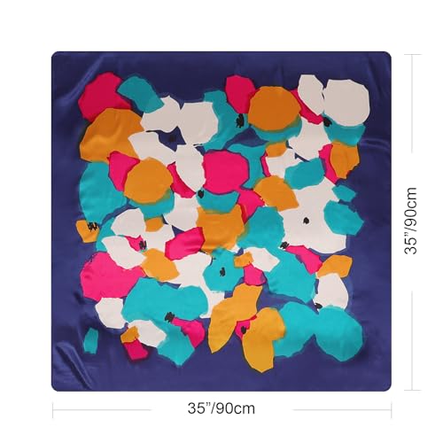 DRESHOW 35” Large Square Satin Head Scarf - 4Pcs Silk Accessories Classic Patterned Squares Beach Bandanas for Women - color: 4 Pcs: Colorful Graffiti