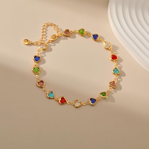 Yumikoo 18k Gold Plated Anklet Ankle Bracelets for Women - style: Colorful Heart