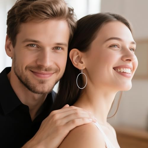 POPLYKE Sterling Silver/Rose Gold/Gold Plated Large Hoop Earrings Circle Dangle Drop Earrings for Women 40 50 60 70 80mm - color: Oval, size: 50mm