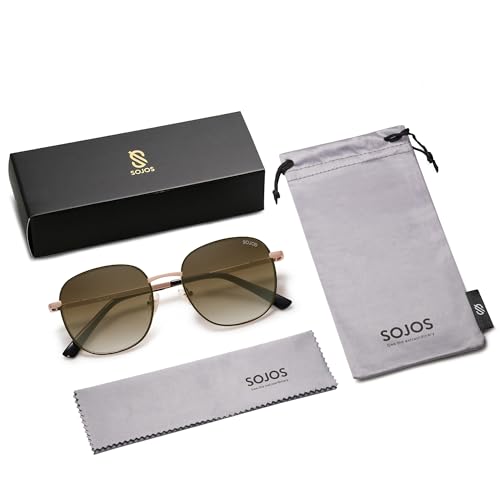SOJOS Classic Trendy Square Sunglasses for Women Men Cute Big Frame Gold Shades SJ1137 - color: Dark Green/Gradient Brown