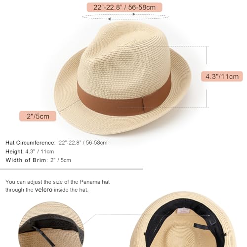 DRESHOW Women Straw Sun Hat Short Brim Panama Travel Fedora Summer Hat Roll Up Beach Cap for Women UPF 50+ - color: 1 Pc Ribbon Straw Hat: Beige