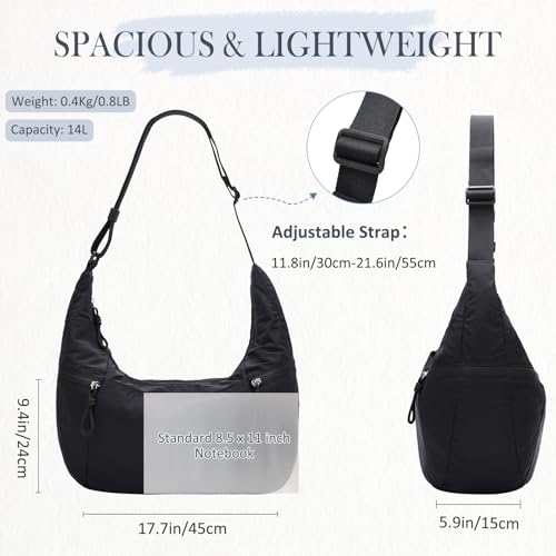 VASCHY Crossbody Crescent Bag for Women, Casual Lightweight Nylon Large Slouchy Hobo Bags Purses for Travel/Gym/Work/College - color: Black
