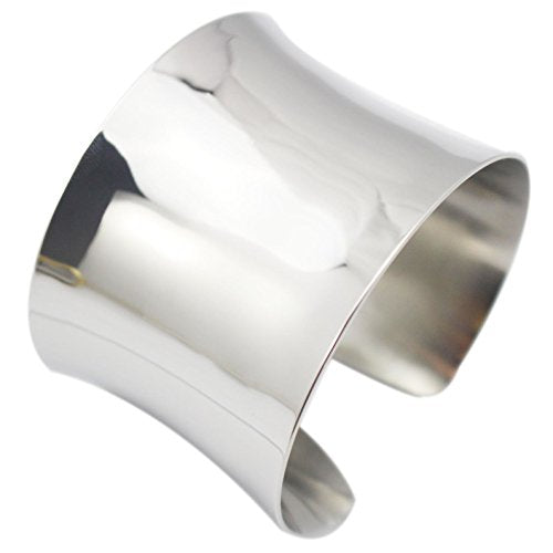 Silver Wide Grooved Cuff Bangle for Women Lady Stainless Steel Shiny Punk Bracelet - style: Bangle,Cuff