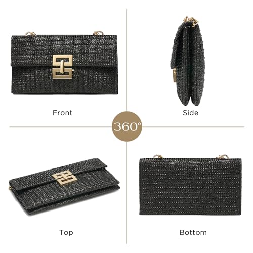 SWEETV CHUNLI Straw Purse Woven Beach Bag Summer Clutch Purse Boho Crossbody Bags for Women Small Raffia Shoulder Bag - color: Black