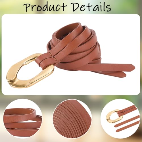 Genuine Leather Double Strap Tie Belt Adjustable Brown Cowhide Skinny Waistband - color: Brown