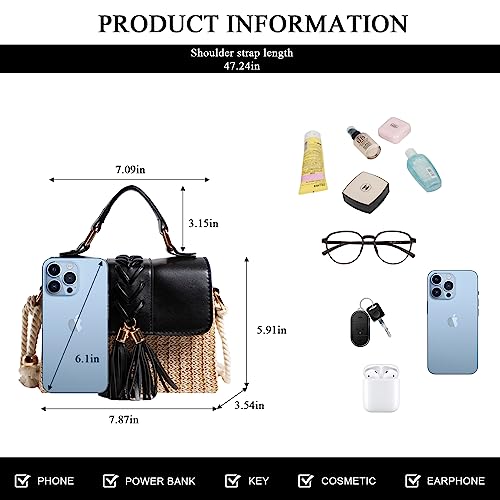 Straw Crossbody Bags for Women Summer Straw Clutch Bag Woven Beach Purse Vacation Handbags | Straw - color: D Black