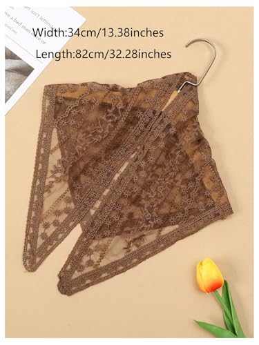 SweatyRocks Women's Floral Embroidery Lace Triangle Hair Scarf Headband Sheer Hair Bandana - color: Brown Lace, size: One Size