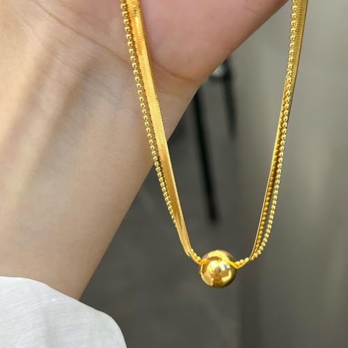 Gold Necklaces for Women Gifts - 14K Gold Plated Necklace for Women Necklaces for Her Tiny Fashion Jewelry for Teens，for Women Friends Jewelry Gifts，Necklace Gold Jewelry Birthday Gifts - style: Double layer golden round bead necklace