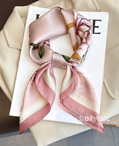 Dailyacc Hair Bandanas Scarf For Women Lightweight Fashion Neck Silk Satin Head Scarves For Sleeping Handbags Scarf - color: 22-pink Flowers/27.5*27.5in