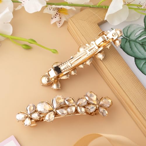 Joez Wonderful Rhinestone Hair Clips, Bridal Hair Accessories for Women, Sparkly Crystal Hair Pins, Fancy Hair Barrettes for Wedding, Bride, Long Hair (Champagne Butterfly, 1 Pcs) - color: Butterfly Champagne