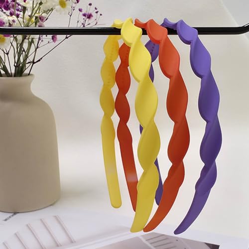 Springtime 6pcs Thin Wavy Plastic Headbands for Girls Women,Non Slip Teeth Headbands, Scalloped Design, Matte Flexible Hair Hoops, Comfort Solid Color Hair Accessories for Daily Wear - color: Bright color