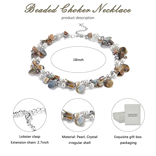 Noessla Layered Beaded Chunky Necklace for Women Boho Two-color Shell Statement Necklace Fashion Collar Costume Jewelry Gifts for Mum - color: 14-Natural