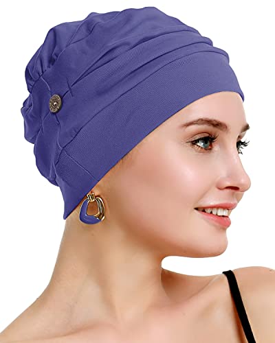 osvyo Cotton Chemo Turbans for Women Cancer Hairloss hat - Cotton Lightweight Headwear Sealed Packaging - color: Cotton Denim Blue