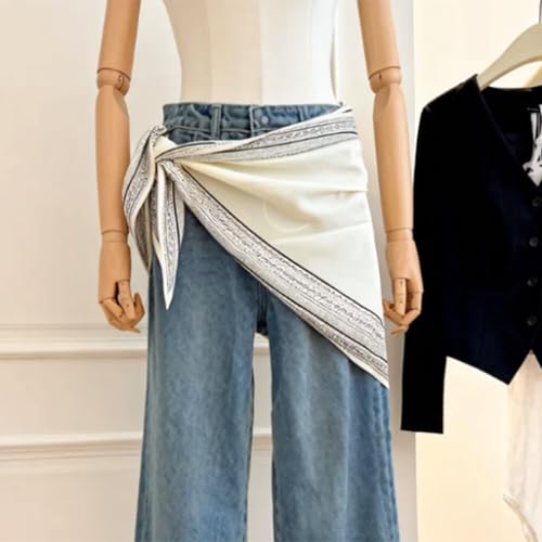 Women Y2K Lace Fringe Hip Scarf Boho Triangle Tassel Waist Cover Up Skirt Wrap Sheer Tie Belt Aesthetic Streetwear - color: E White