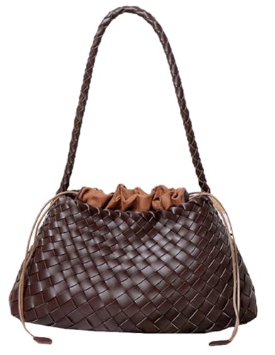 Woven Hobo Bags for Women Suede Woven Tote Bag Trendy Bucket Purse Underarm Shoulder Bag Vintage Tote Handbag Clutch Purses - color: Chocolate