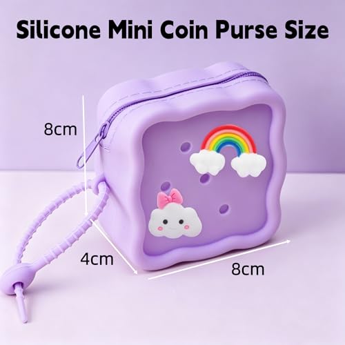 Soft Silicone Zipper Coin Purse Lovely Cartoon Hole Design Miniature Wallet Children's Storage Pouches Organizers For Kid with 25pcs DIY Charms (Purple) - color: Purple