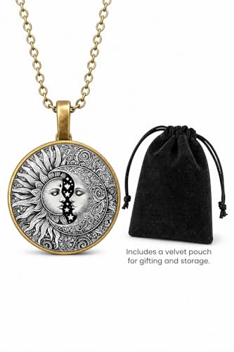 1pc Stunning Round Pendant Necklace - Unique Sun & Moon Pattern, Oil Painting Style Glass Mosaic, Alloy Construction, Trendy Sweater Chain, Fashionable Gift for Women - Christmas or Birthday Gift - color: Gray Sun/Moon Bronze Chain