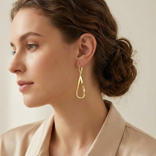Leverback Dangle Drop Earrings for Women, Hypoallergenic Lightweight Minimalist Jewelry, Fashion Gift for Her, Birthday Anniversary - color: A-Gold
