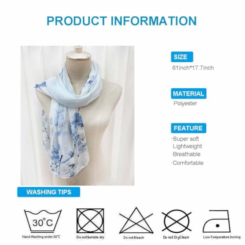 Xyueanlo Women's Chiffon Scarf Lightweight Scarves Fashion Elegant Floral Print Scarfs Shawls - color: Little Plum Blossom Blue