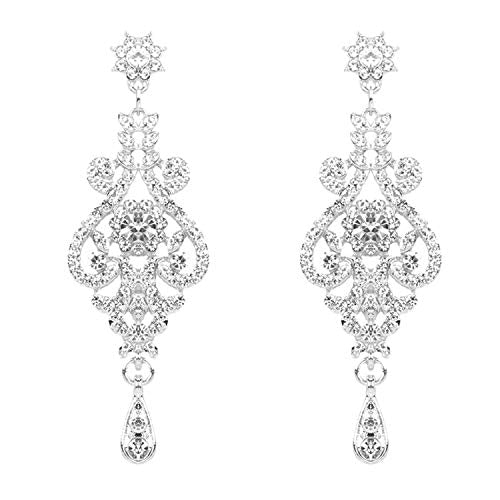 Hapibuy Crystal Wedding Jewelry Set Necklace Earring Set For Women and Brides Rose Gold and Silver Bridal Statement Jewelry sets - color: Silver