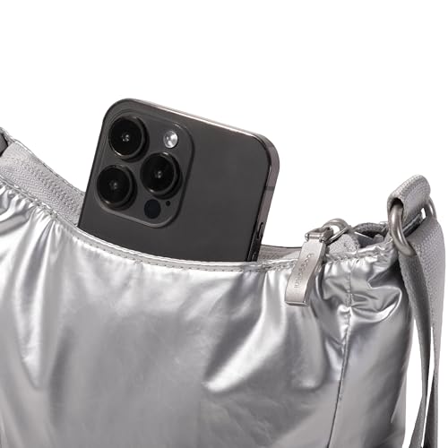Baggallini Swift Mini Crossbody Bag for Women - 4.5x7 Small Travel Purse with Crossbody Strap and RFID - color: Silver Metallic