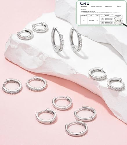 Cocadant 6 Pairs 925 Sterling Silver Small Hoop Earrings for Women,14k Real Gold Hypoallergenic Tiny Cubic Zirconia Cartilage Huggie Earring Sets for Multiple Piercing Trendy Jewelry 8/10/12mm - color: 6 Pairs Silver,8mm 10mm 12mm