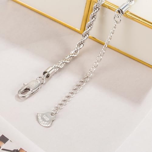 Dankadi 925 Sterling Silver Anklets Bracelet Women/Men Waterproof Simple Durable Chopin Chain/Cuban Link/Figaro/Box/Twist Rope Chain For Beach Foot Jewelry Gift - color: 3MM Twist Rope Chain, size: 30cm