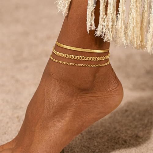 VIROMY Gold Ankle Bracelets for Women - Layered Anklets for Women Waterproof Beach Jewelry Gifts - color: Anklet G-Gold