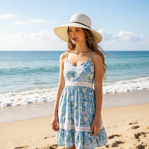 DRESHOW Beach Hats for Women Big Straw Wide Brim Summer Hat Floppy Foldable Roll up Cap Sun Hat UPF 50+ - color: 1 Pack Bowknot Hat: Ivory White, 4.7" Brim