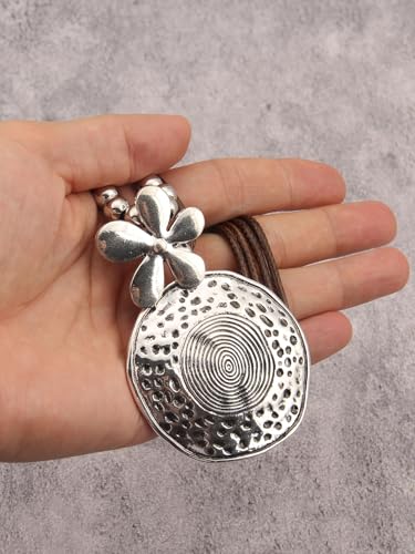 GelConnie Boho Necklaces for Women Cowgirl Necklace Stone Leather Cord Pendant Necklaces With Beads Long vintage Layered Choker Necklace - style: Flower Silver Necklace