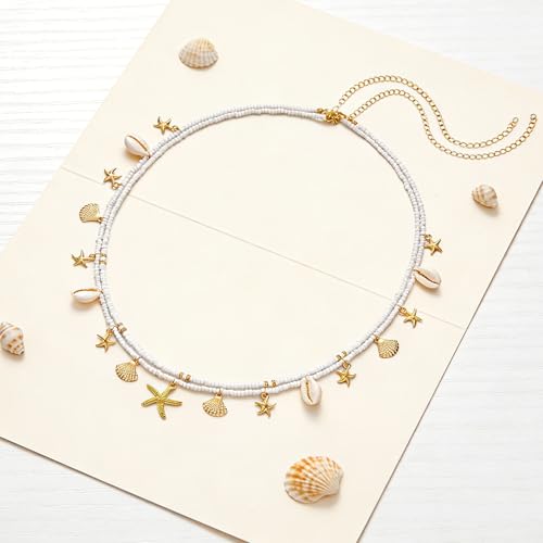 Gold Waist Chain for Women - 2Pcs Layered Body Chain Jewelry with Pearl Shell Beads, Adjustable Mermaid Belly Chain & Bohemian Waist Beads for Beach Summer Vacation Body Jewelry - style: shell A style