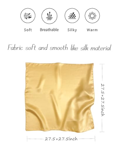 Hioyiwse Satin Square Scarf for Women Solid Color Emulation Silk Handkerchief Hair Ribbon Headband Handbag Purse - color: D10-earthy Yellow(23.6*23.6inch)