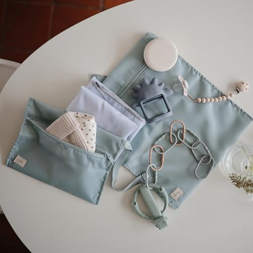 mushie Water Resistant Wet Bags | Large & Small Reusable Storage Bag for Baby Items and Travel | Zippered Pockets with Handle | Machine Washable, Set of 2 (Olive Check) - color: Olive Check