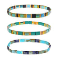 Sonateomber Tila Flat Beaded Stretch Stack Bracelets Set for Women, Trendy Stackable Colorful Glass Square Beads Bracelet Friendship Accessories Jewelry Gift - color: Golden Brown Malachite Crystal Green Purple Black