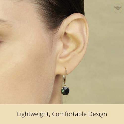 14k White or Yellow Gold Cushion Cut Gemstone Dangle Earrings for Women with 8mm Birthstones by MAX + STONE - color: Onyx
