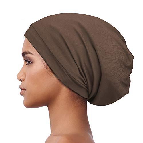 Alnorm Satin Lined Slouchy Cap Slouch Skullcap Fashion Sleeping Headwear Brown - color: Brown